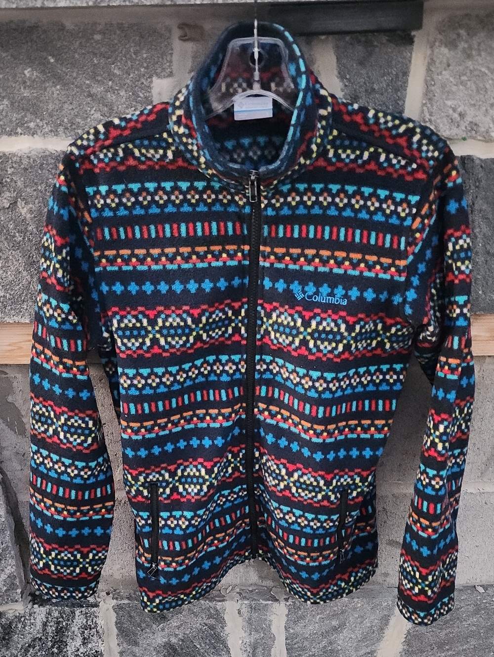 Vintage Columbia Multicolor Aztec Patterned Zip-Up Fleece Jacket sz L